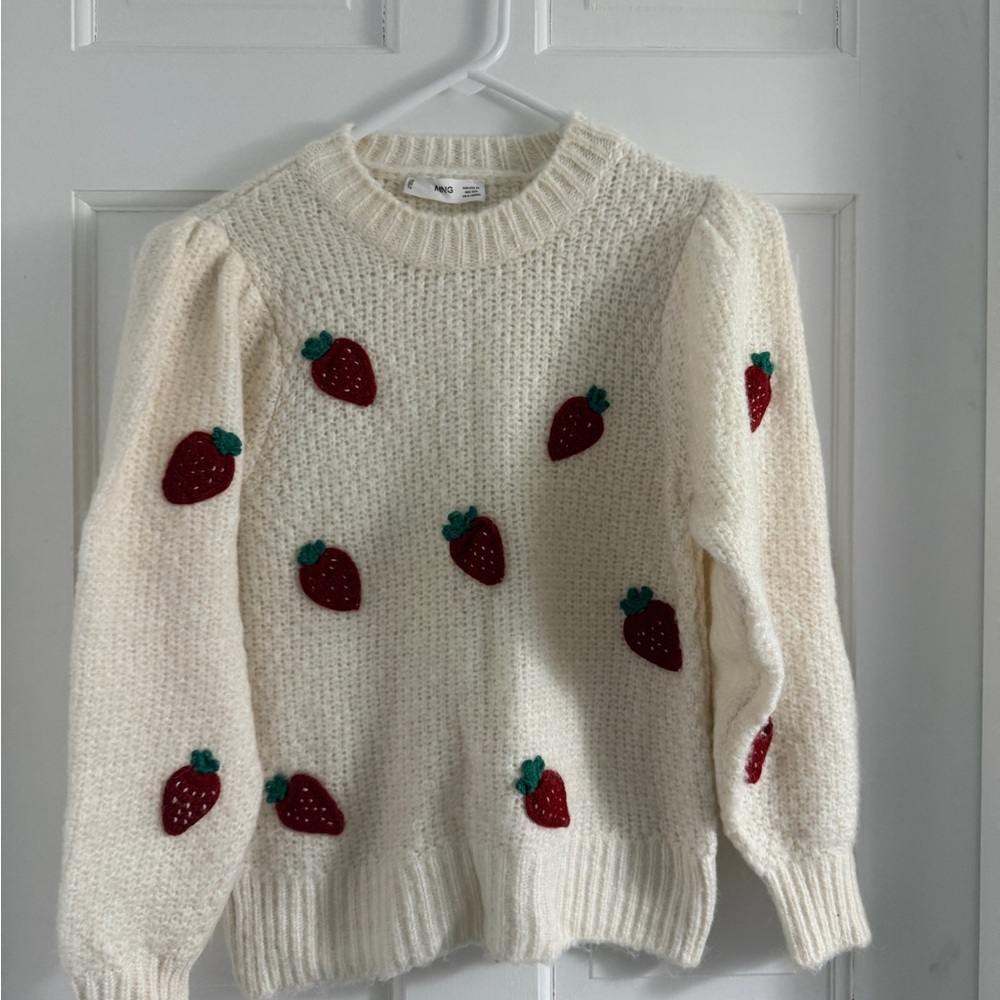 Mango Cream Sweater with Red Strawberry Design XS
